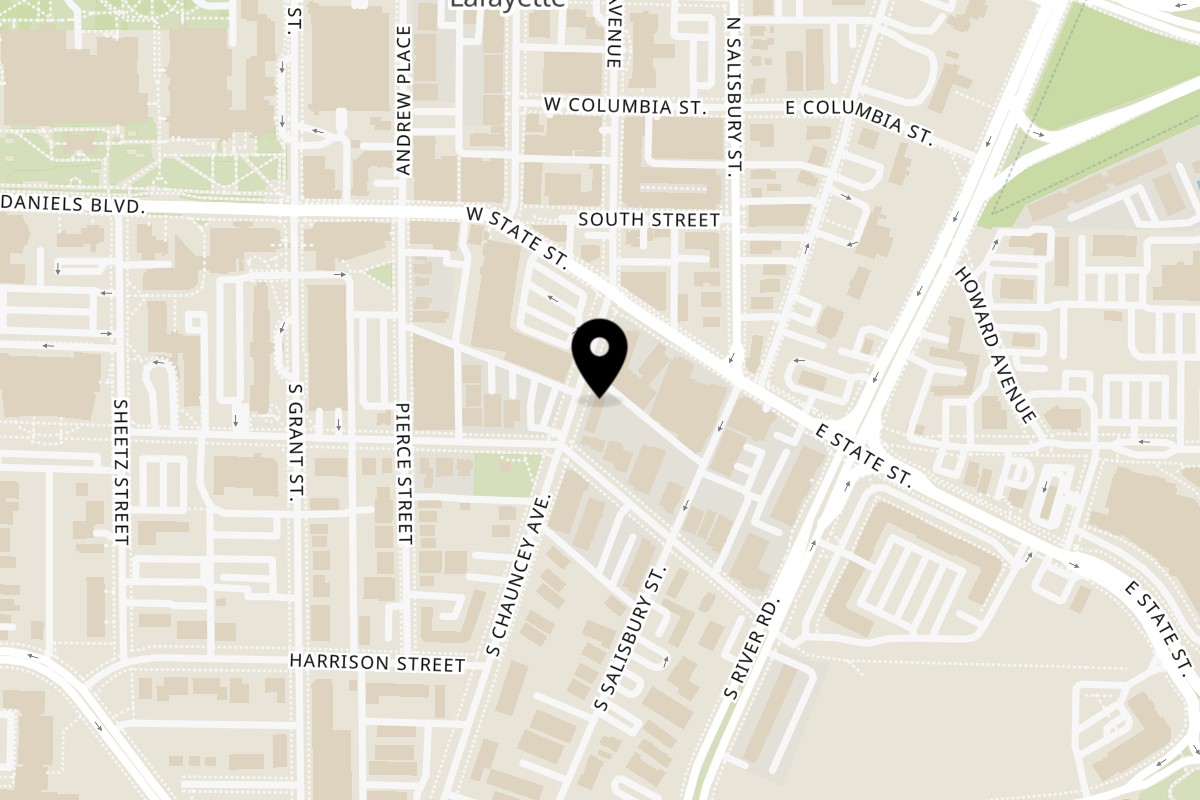 Map showing the location of Sakanaya Purdue Campus on 150 South Chauncey Avenue in West Lafayette